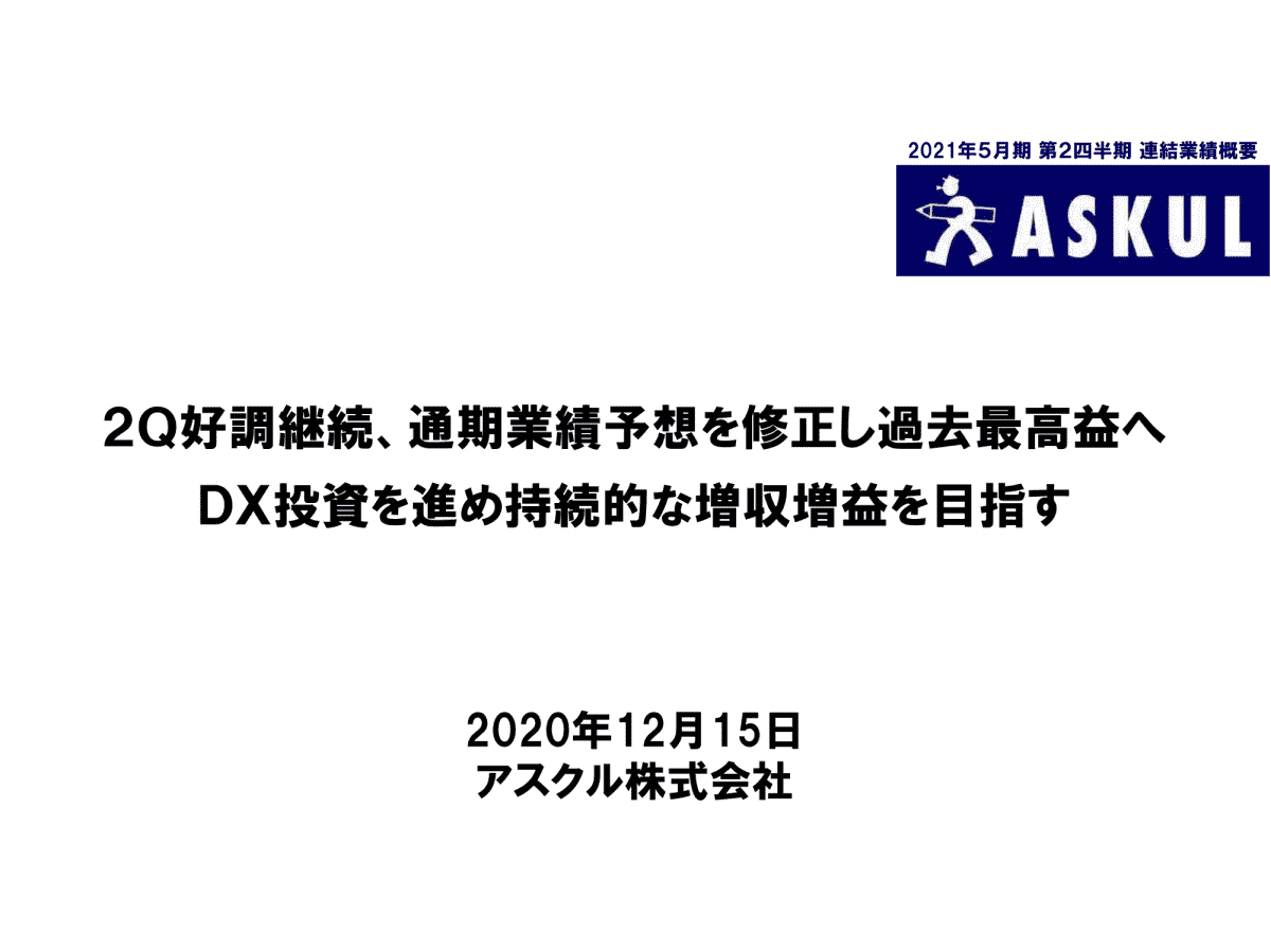 アスクル株式会社 21年5月期 第2四半期決算説明会