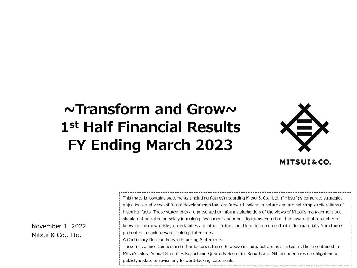 1st Half Financial Results FY Ending March 2023
