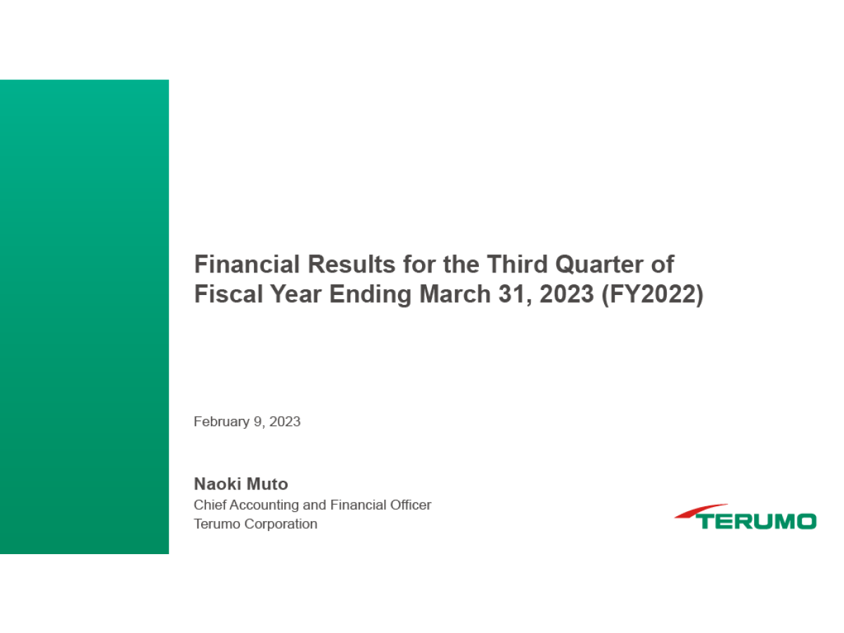 Financial Results for the ThirdQuarter of Fiscal Year Ending March 31, 2023 (FY2022)
